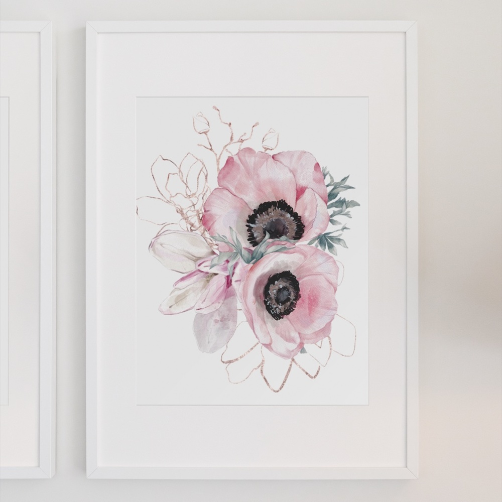 Wall Art Watercolor Pink Flowers Print Unframed - Picture 3 of 10